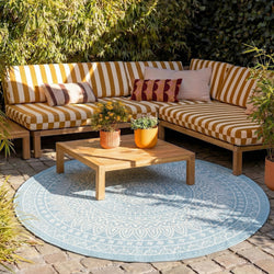 Round Outdoor Rug - Summer Azteca Light Blue