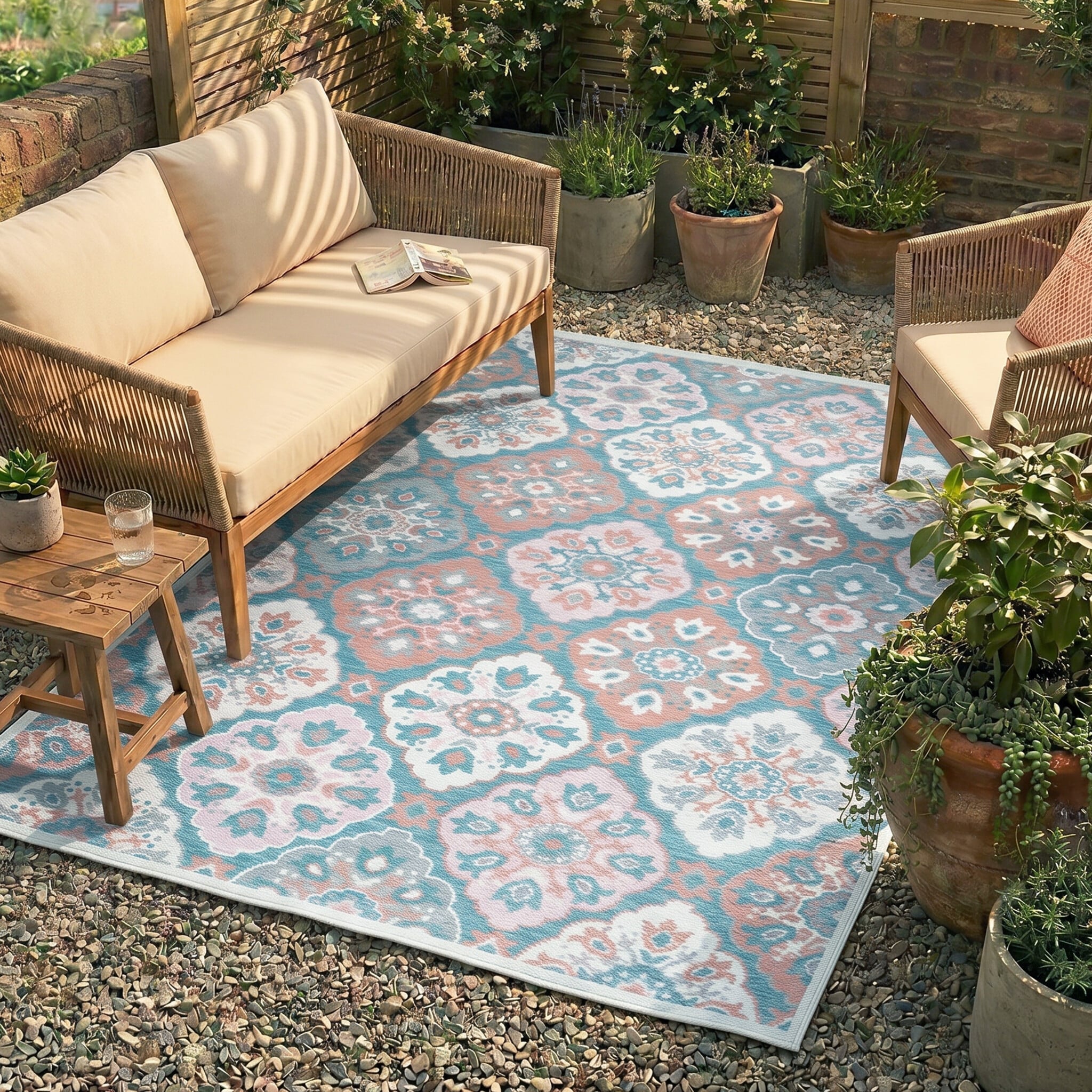 Bohemian Outdoor Rug - Vedra Tile Blue