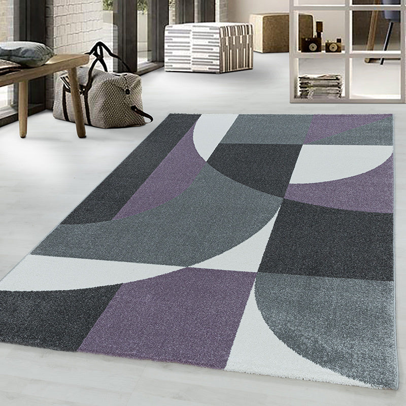 Retro Floor Rug - Stencil Forms Purple/Grey