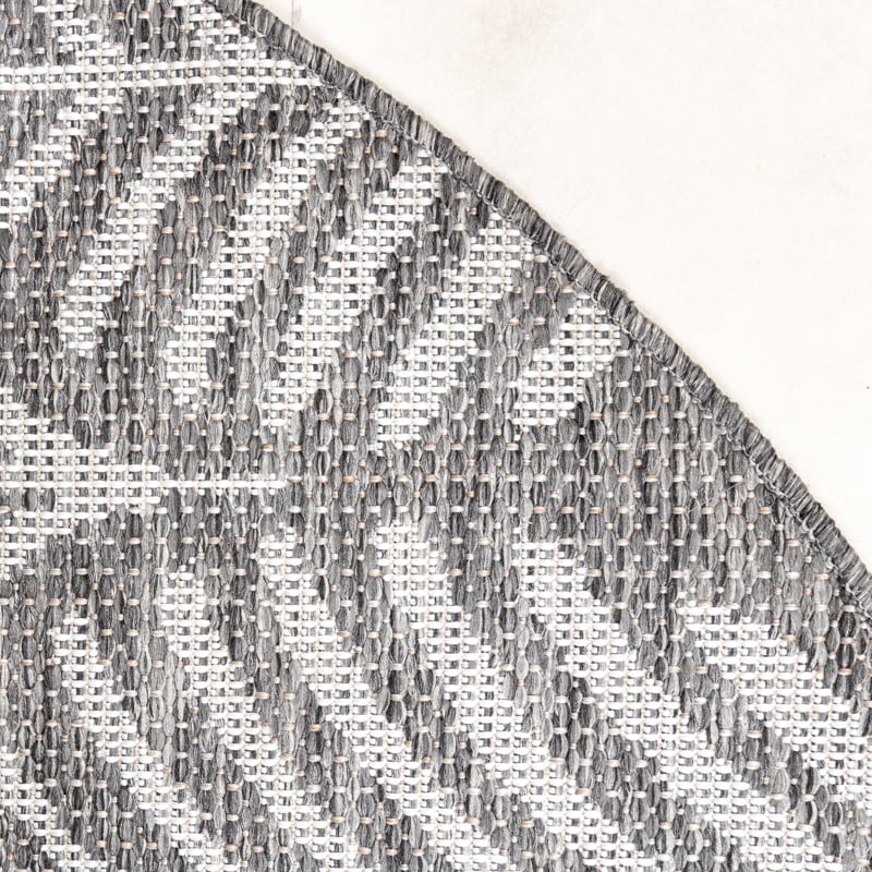 Round Outdoor Rug - Summer Leaves Grey