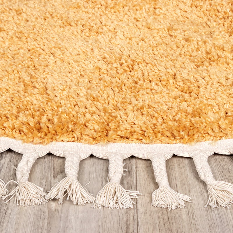 Round High Pile Rug - Lofty Fringe Yellow