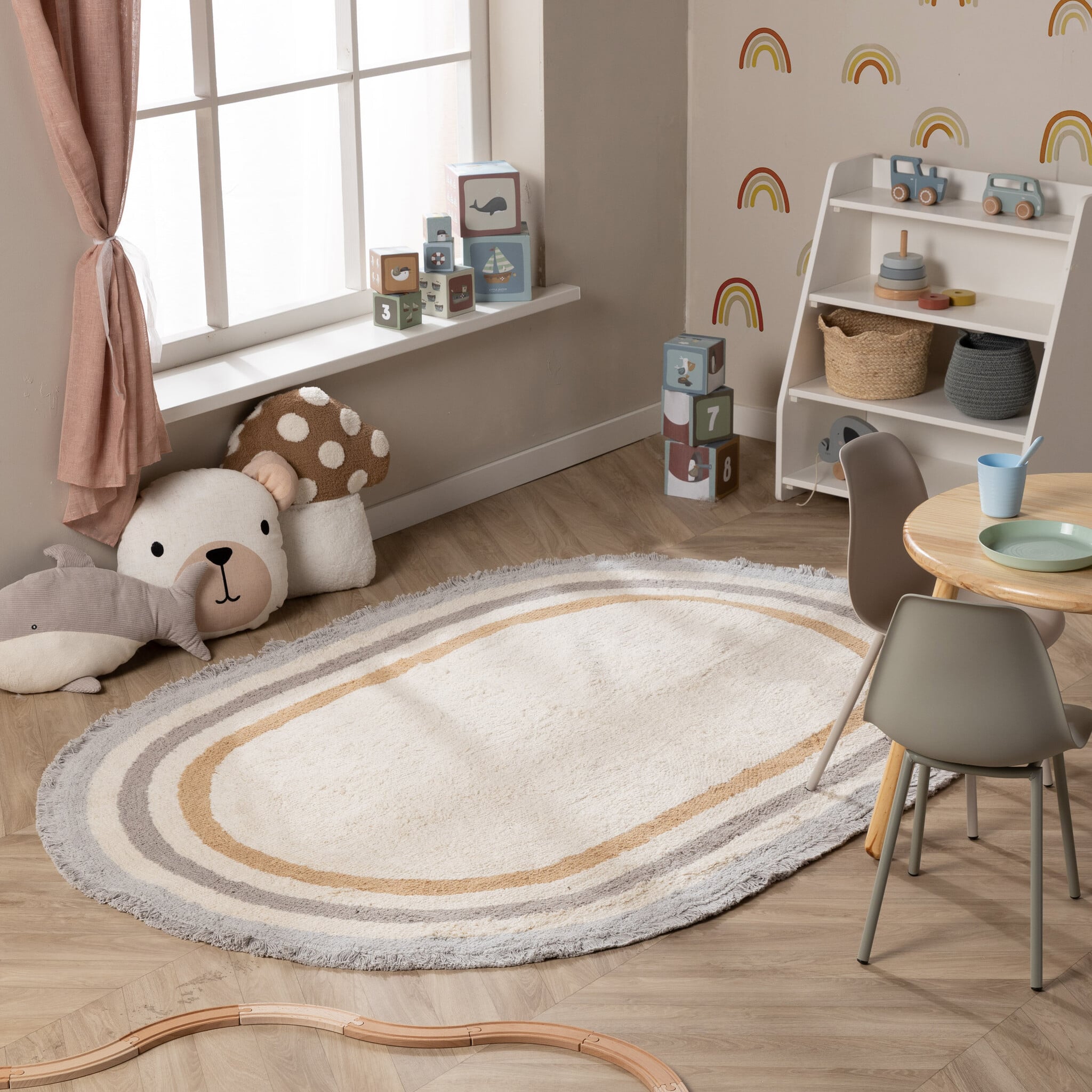 Oval washable children's rug - Milo Grey
