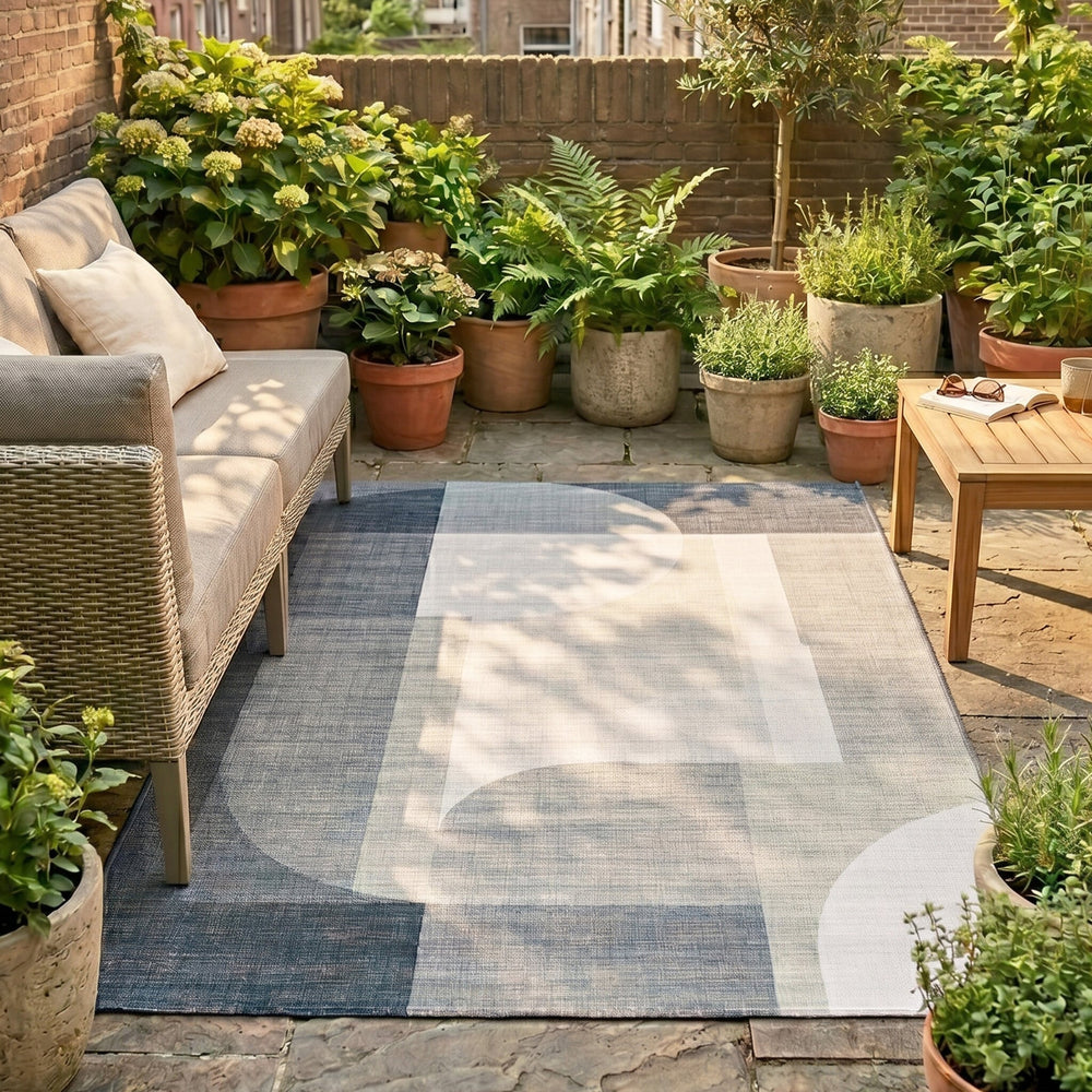 Abstract Outdoor Rug - Groovy Shapes Green/Blue