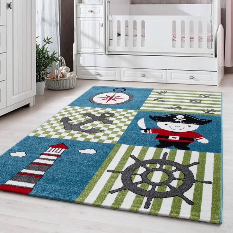 Children's Floor Rug - Mila Pirate Blue/Green