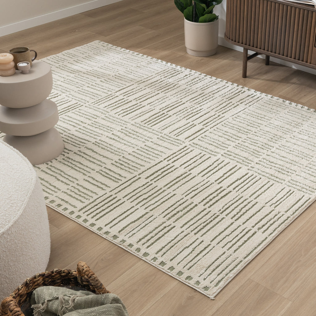 Scandinavian Rug - Yune Lines Cream/Green
