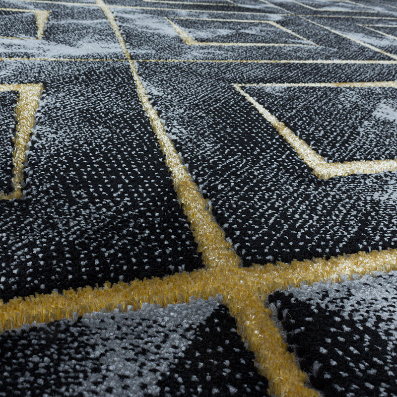 Modern floor rug - Marble Square Anthracite/Gold