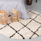 Round High Pile Rug - Grand Lines Cream/Black