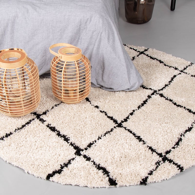 Round High Pile Rug - Grand Lines Cream/Black