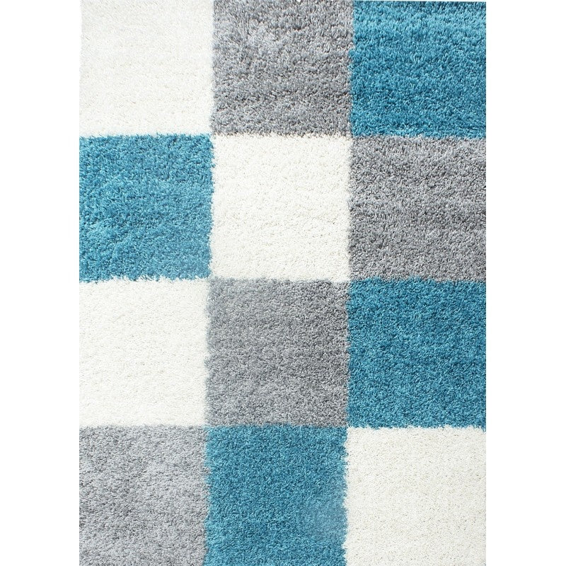 High Pile Floor Rug - Cube Turquoise