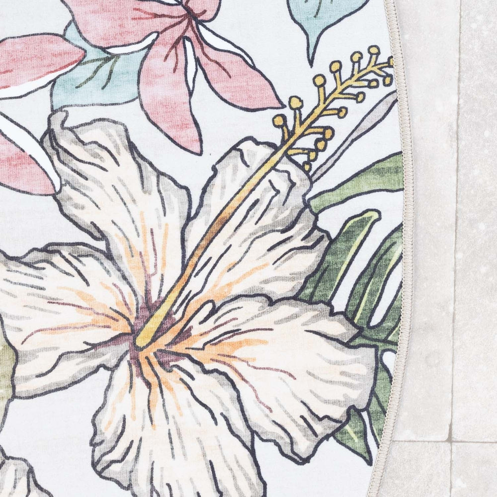 Round outdoor rug flowers - Poppy Cream