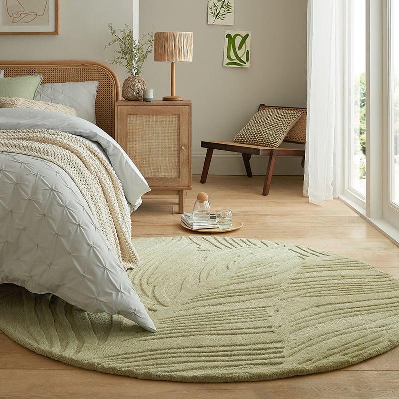 Round modern floor rug - Solacio Leaves Olive Green