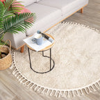 Round High Pile Rug - Lofty Fringe Cream/White
