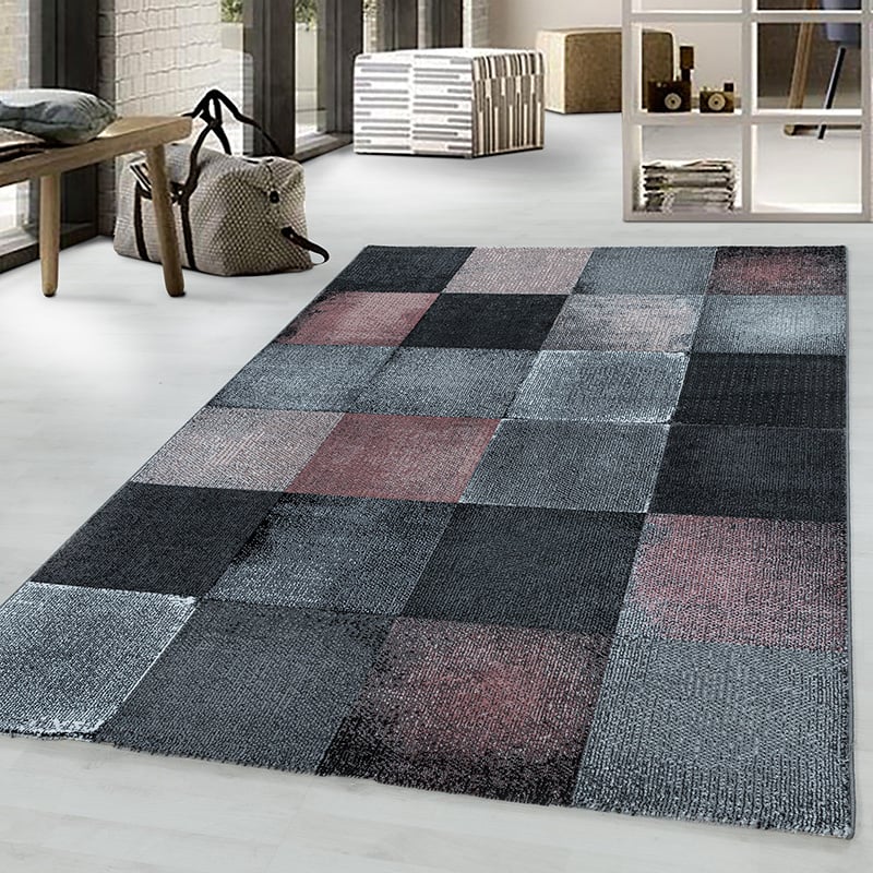 Modern floor rug - Streaky Box Grey/Pink