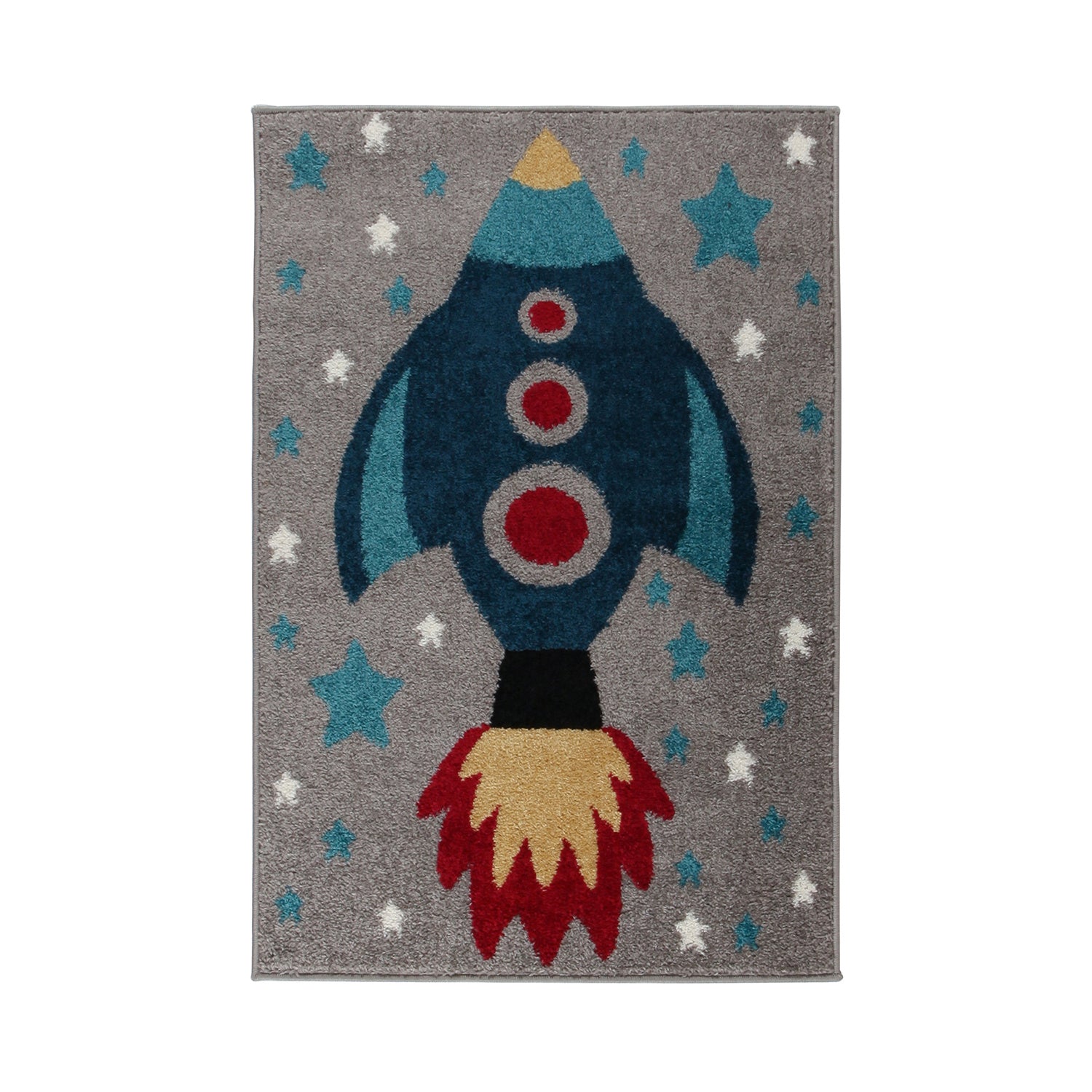 Children's floor rug - Rocco Rocket Grey/Blue