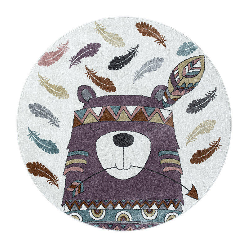 Round Children's Floor Rug - Fleurtje Bear Purple