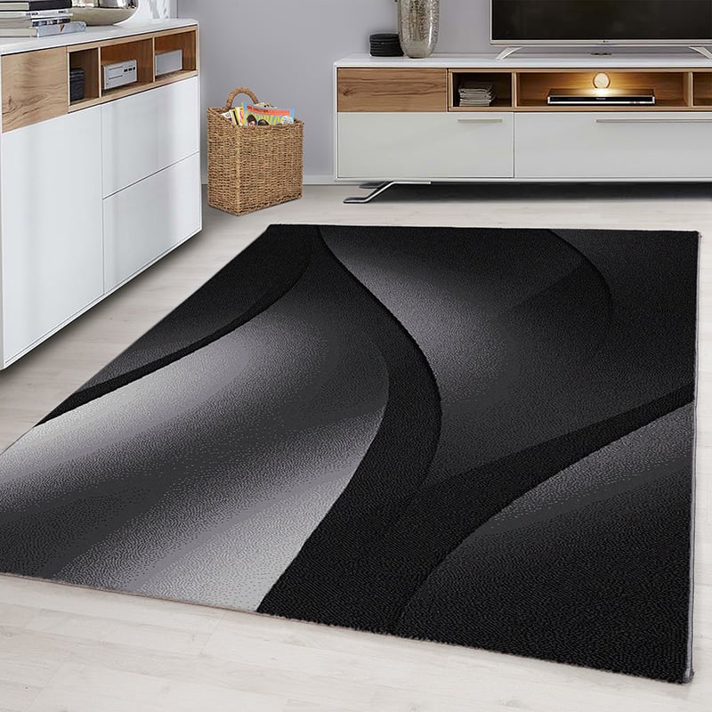 Modern Floor Rug - Plus Black 8010