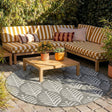 Round Outdoor Rug - Summer Leaves Grey