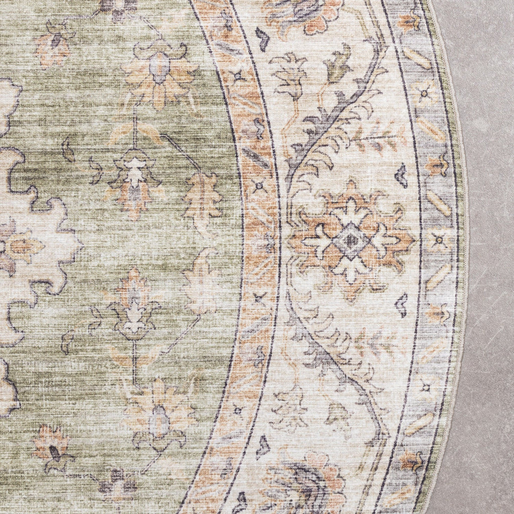Round Vintage Outdoor Rug - Santo Medallion Green