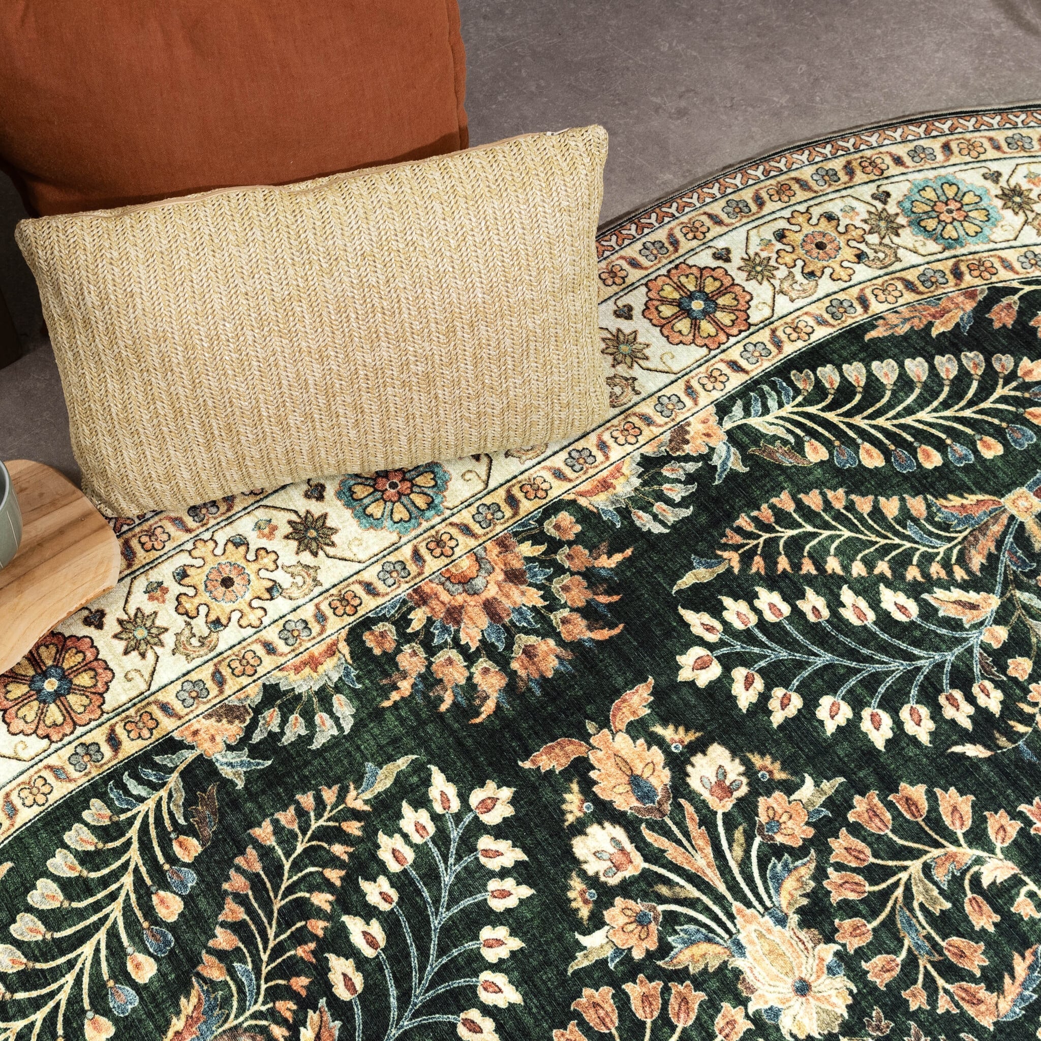 Oval Vintage Outdoor Rug - Santo Flora Dark Green