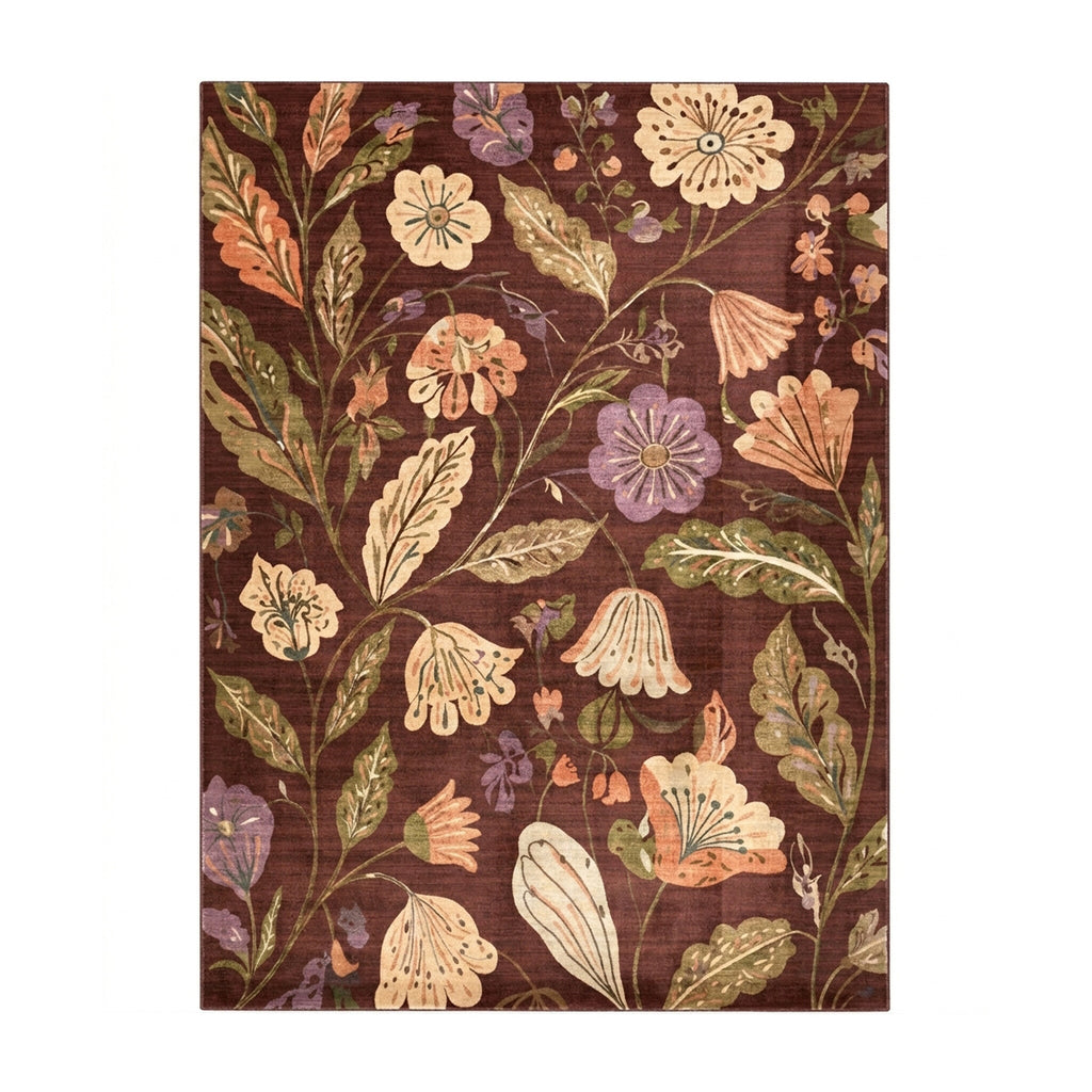 Washable rug – Misty Flowers Brown
