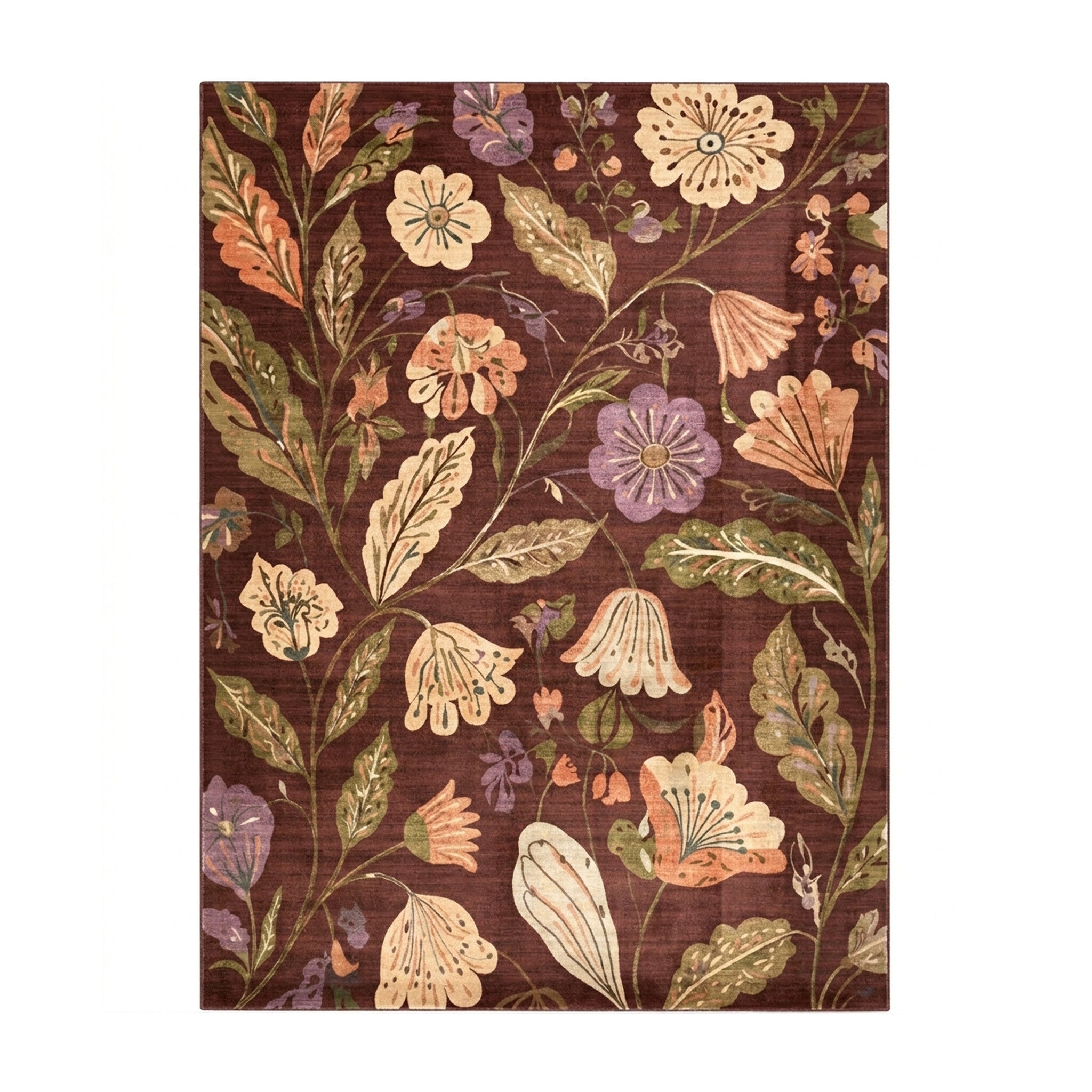 Washable rug – Misty Flowers Brown
