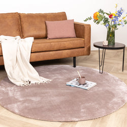 Round Washable Viscose Rug - Vive Dusty Pink