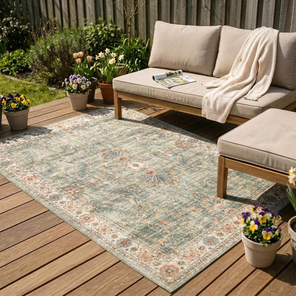 Vintage Outdoor Rug - Santo Flora Olive Green