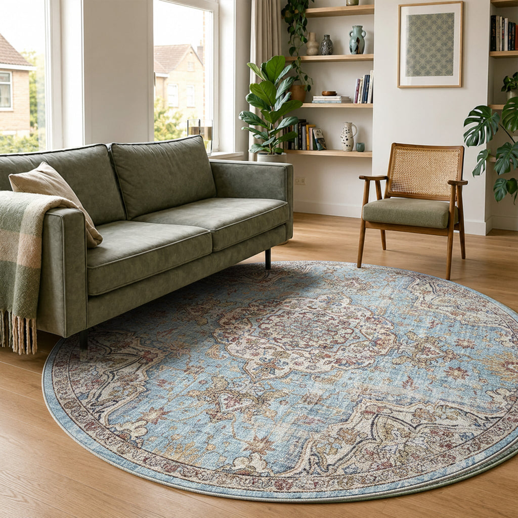Round oriental rug - Leyla Medallion Light Blue
