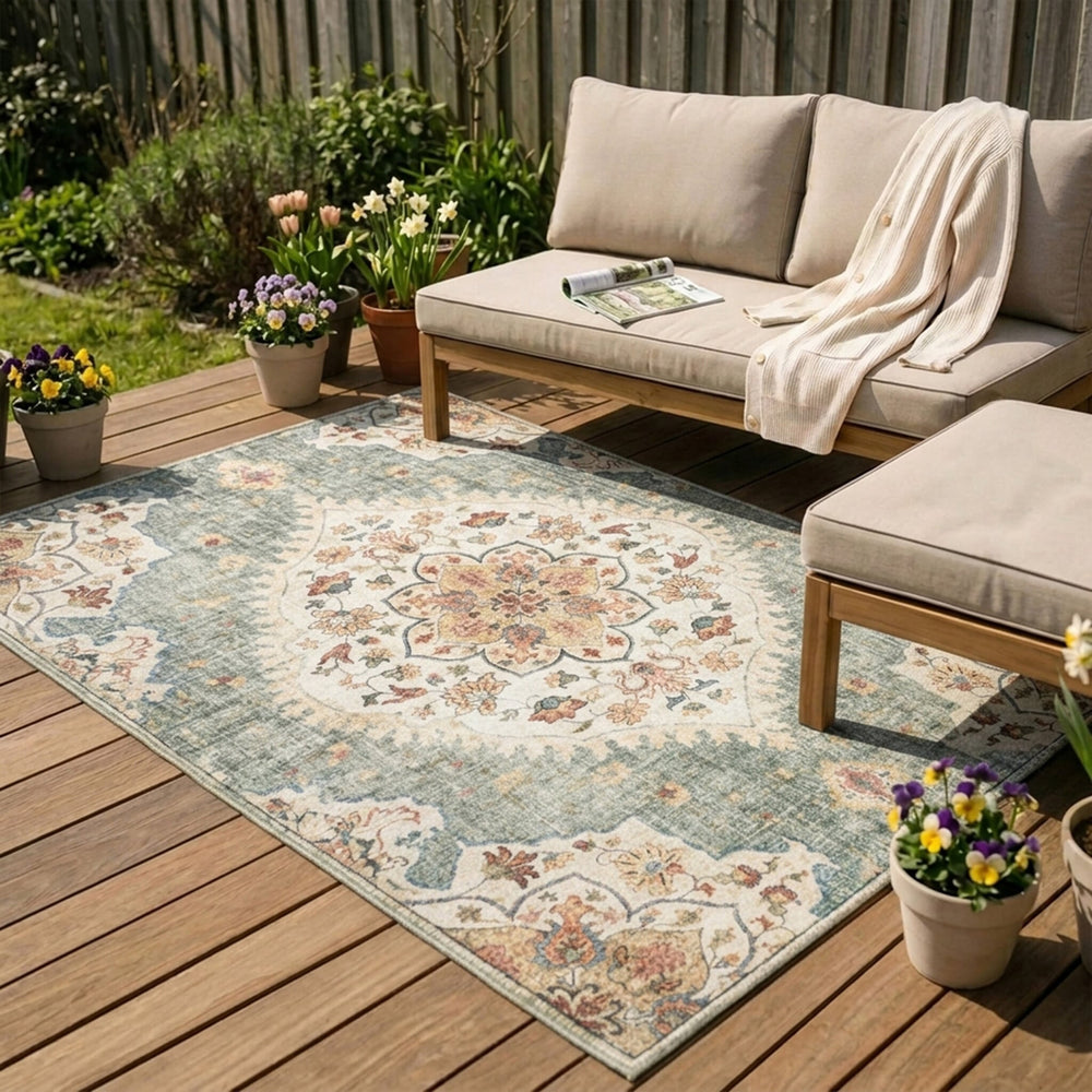 Vintage Outdoor Rug - Santo Mandala Olive Green