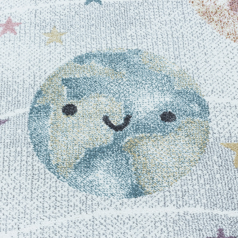 Round Children's Floor Rug - Fleurtje Planets White