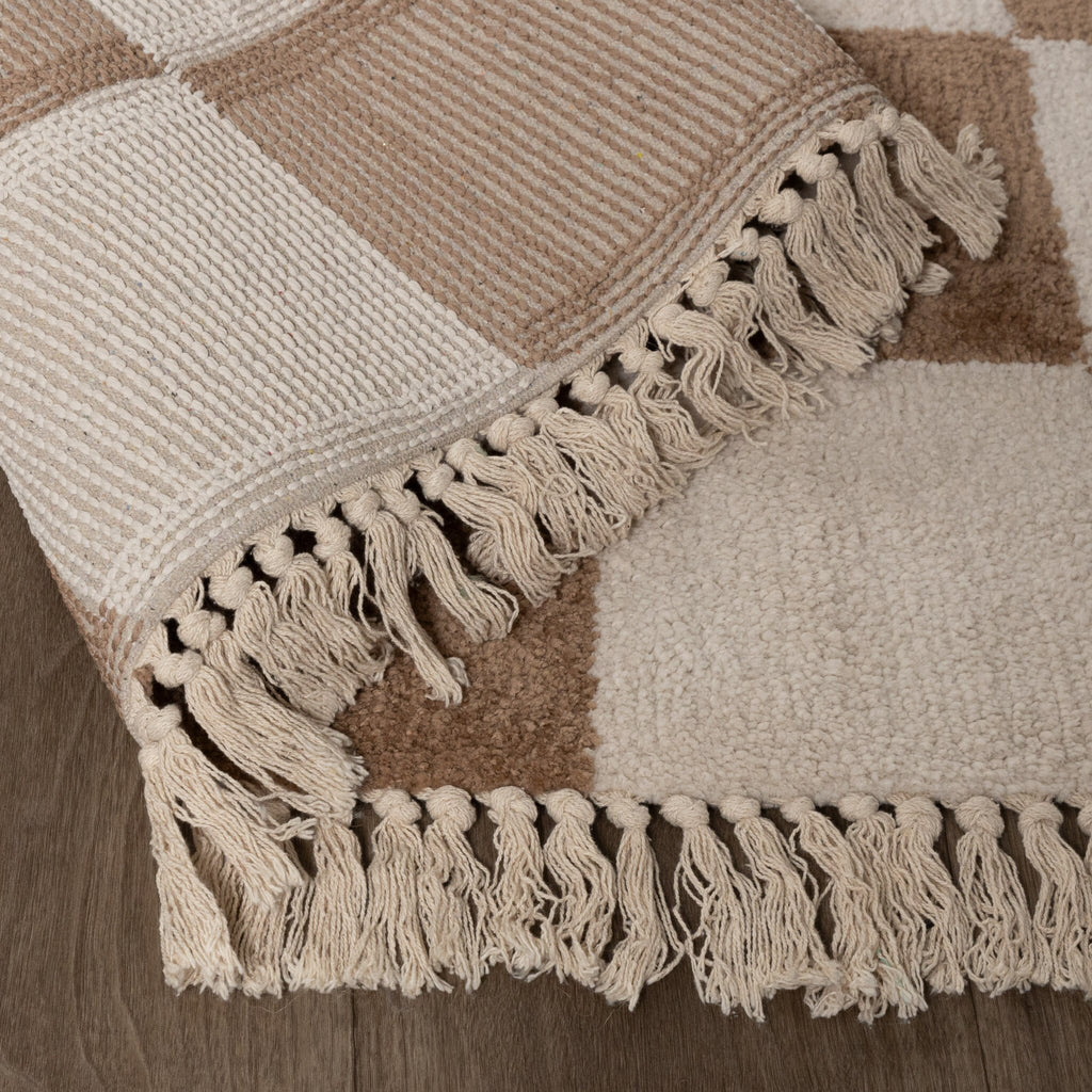 Checkerboard Rug - Blox Fringe Beige