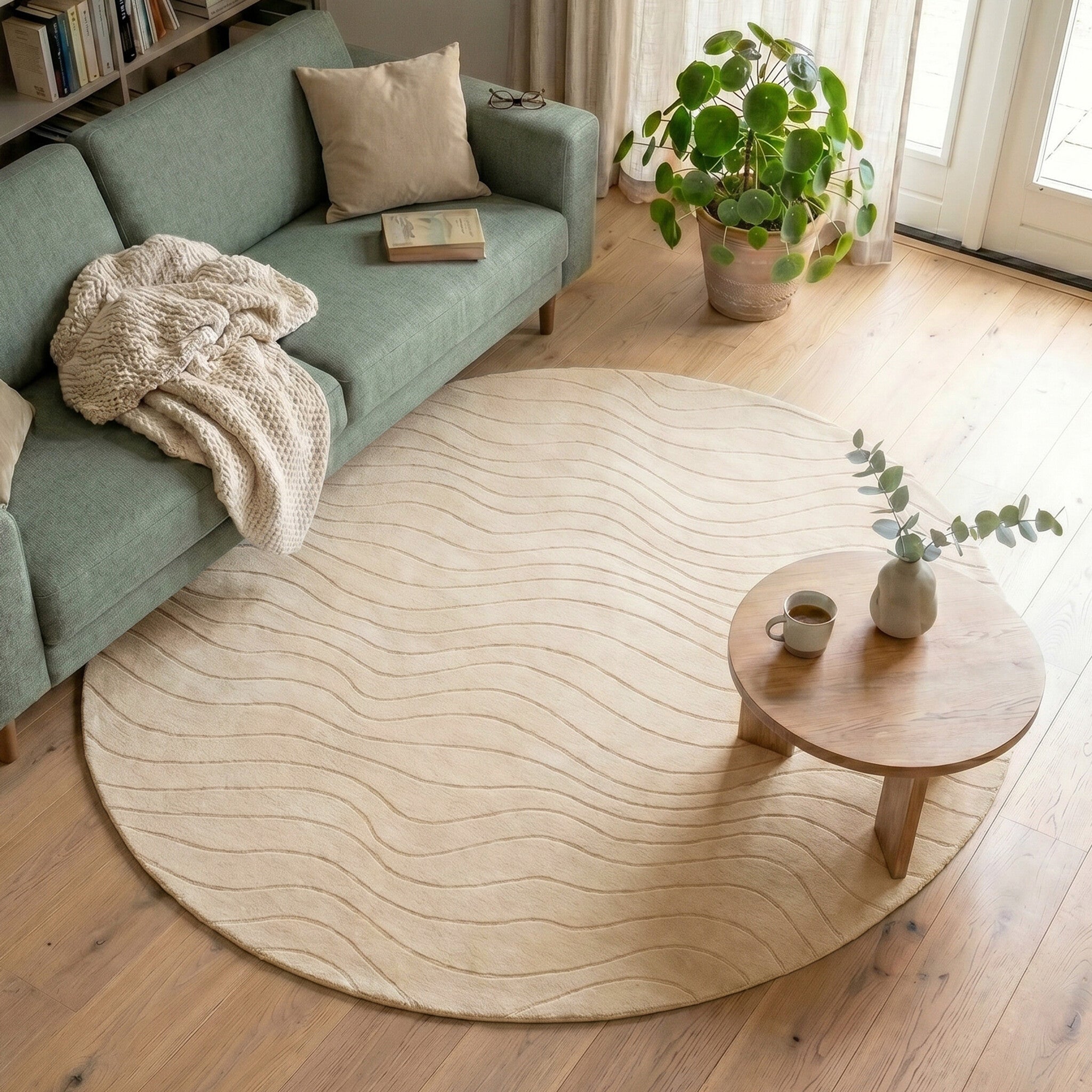 Round Scandinavian Rug - Charm Waves Beige