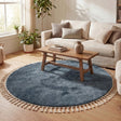 Round High Pile Rug - Lofty Fringe Blue