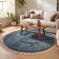 Round High Pile Rug - Lofty Fringe Blue