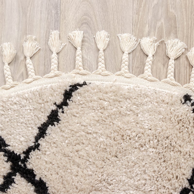 Round High Pile Rug - Grand Lines Weave Cream/Black
