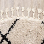 Round High Pile Rug - Grand Lines Weave Cream/Black