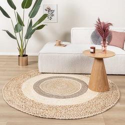 Round Jute Rug - Mirai Border White/Blend