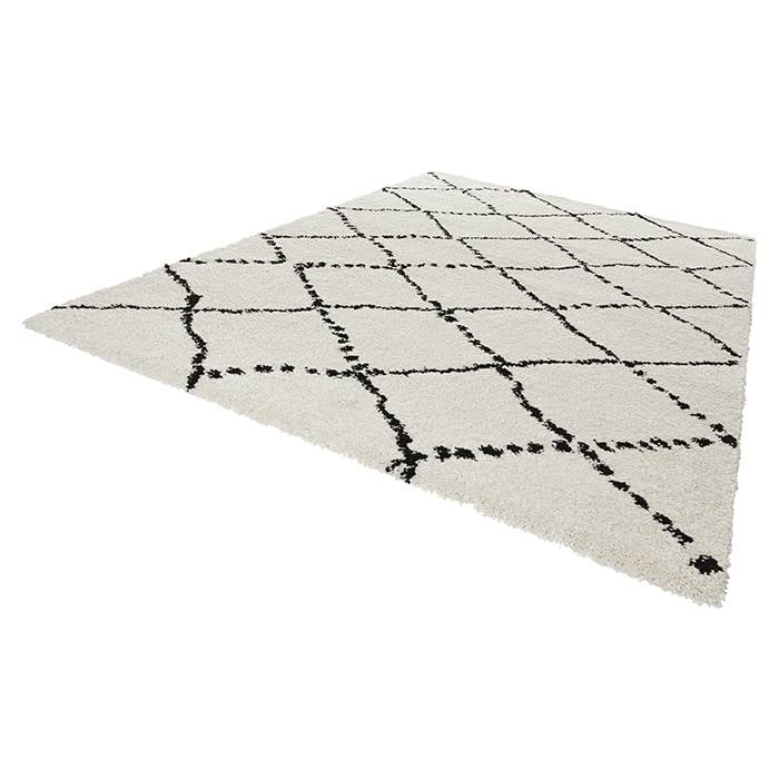 High-pile floor rug - Allure Stripe Cream/black