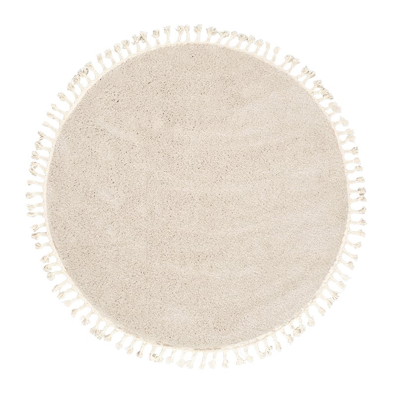 Round High Pile Rug - Lofty Fringe Cream/White