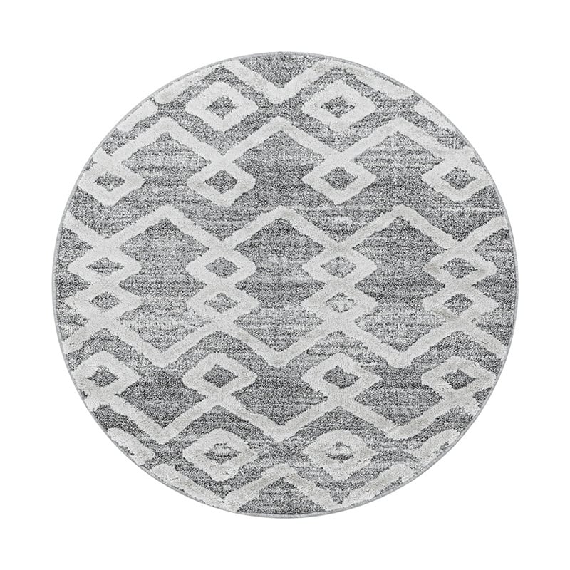 Round Scandinavian floor rug - Pitea Retro Grey/Cream