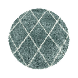 Round berber floor rug - Agadir Lines Blue/Cream