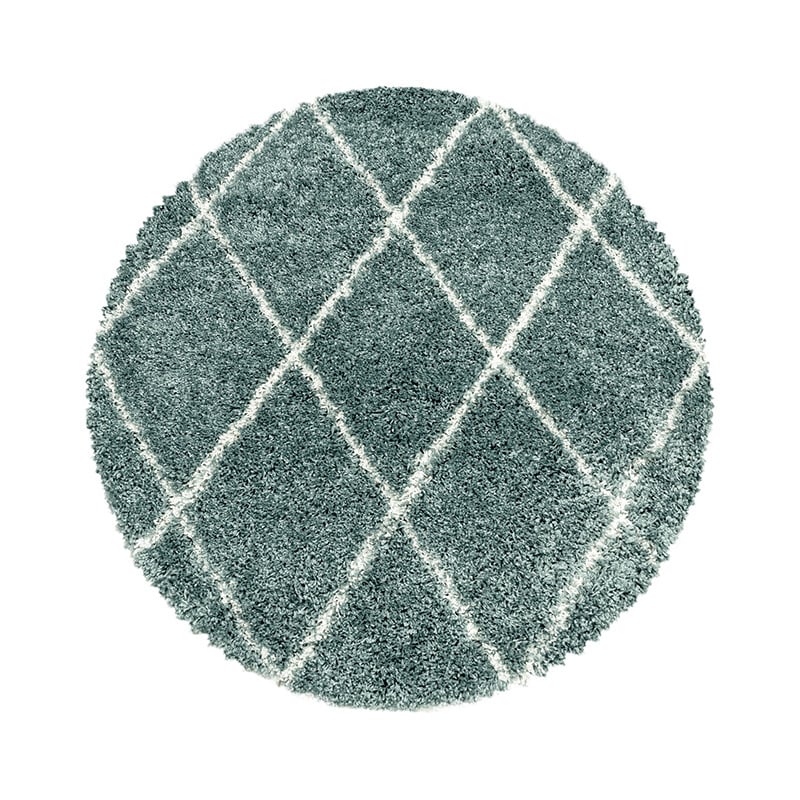 Round berber floor rug - Agadir Lines Blue/Cream