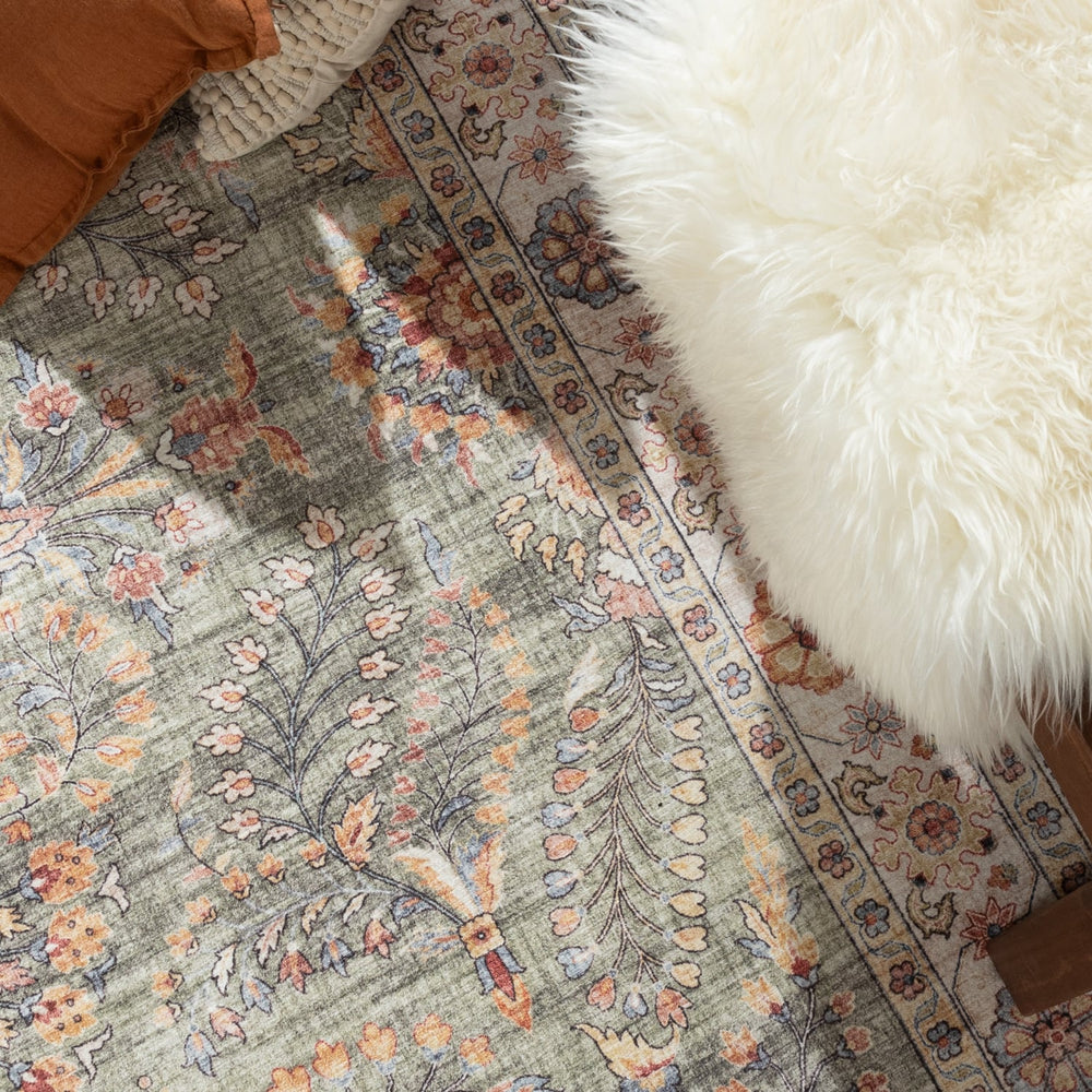 Vintage Outdoor Rug - Santo Flora Olive Green