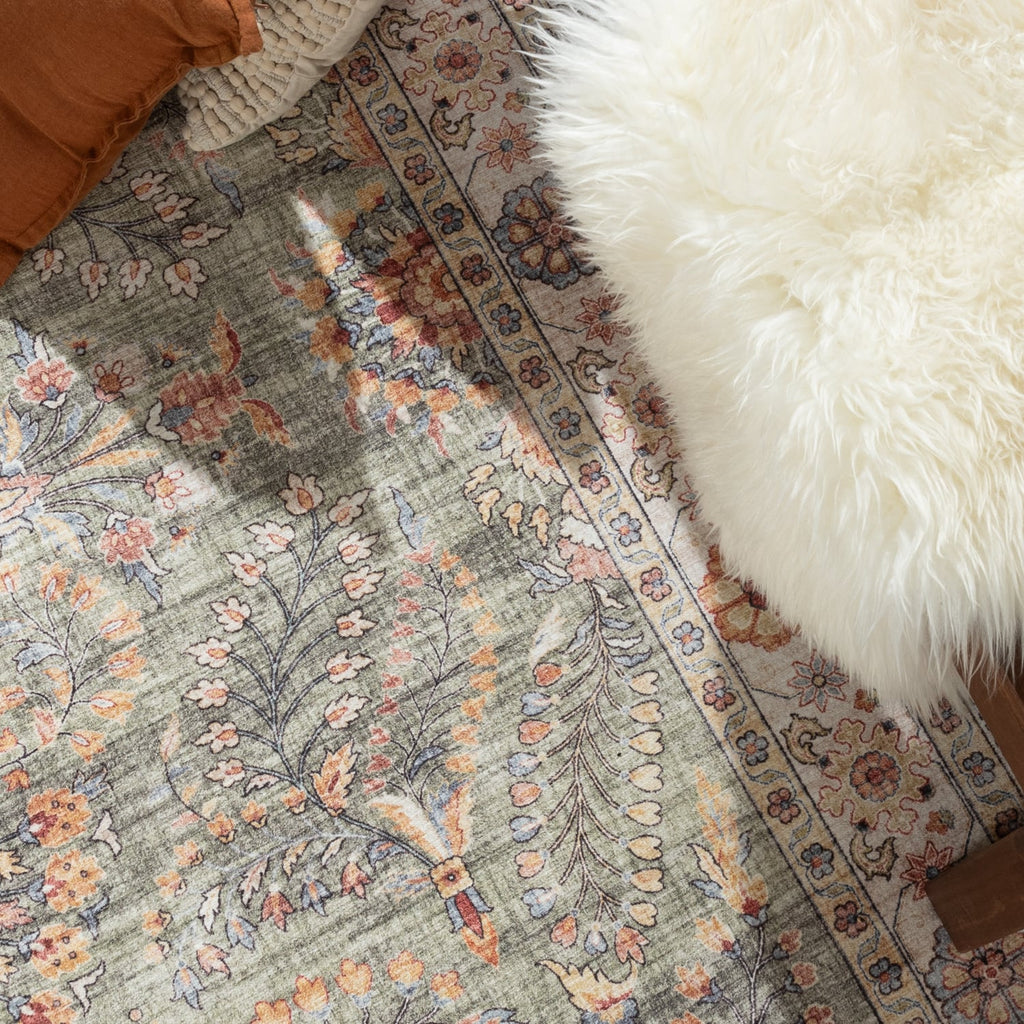Vintage Outdoor Rug - Santo Flora Olive Green
