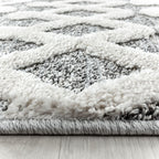 Round Scandinavian Floor Rug - Pitea Knot Grey/Cream