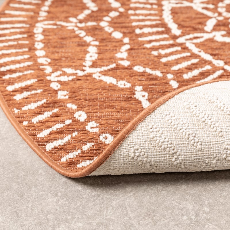Round Modern Outdoor Rug - Porto Aztec Terracotta