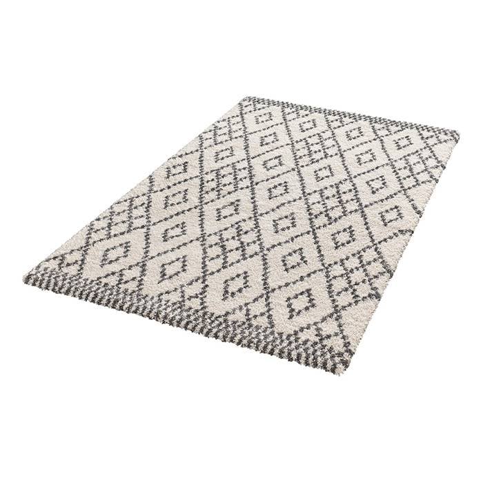 High-pile floor rug - Hamar Cubes Cream/Grey