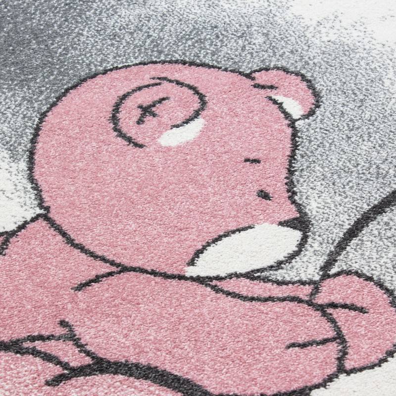 Round children's floor rug - Anna Teddy Pink