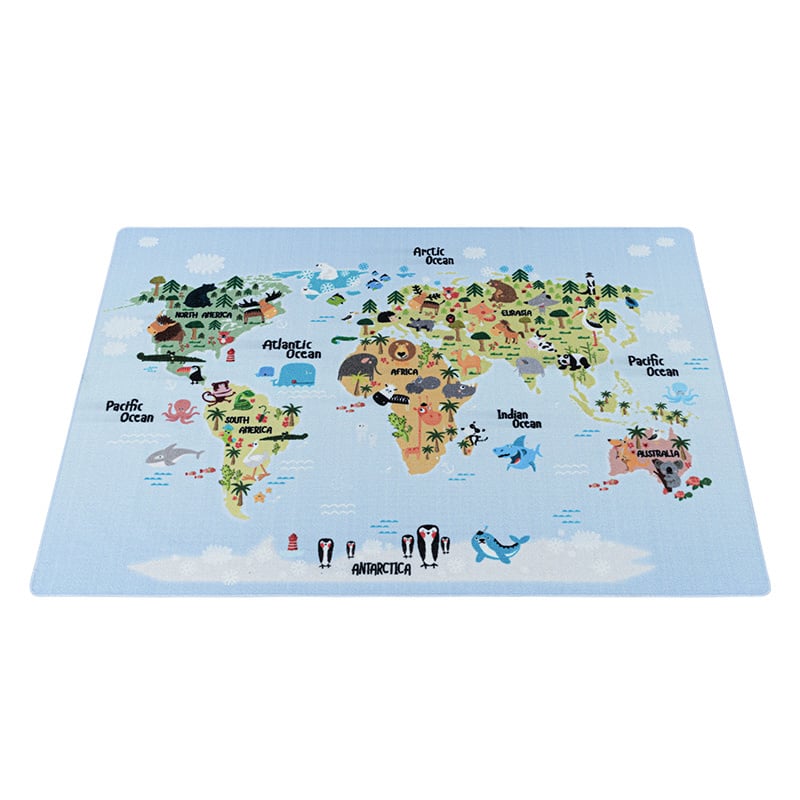 Children's Floor Rug - Pleun World Map Blue
