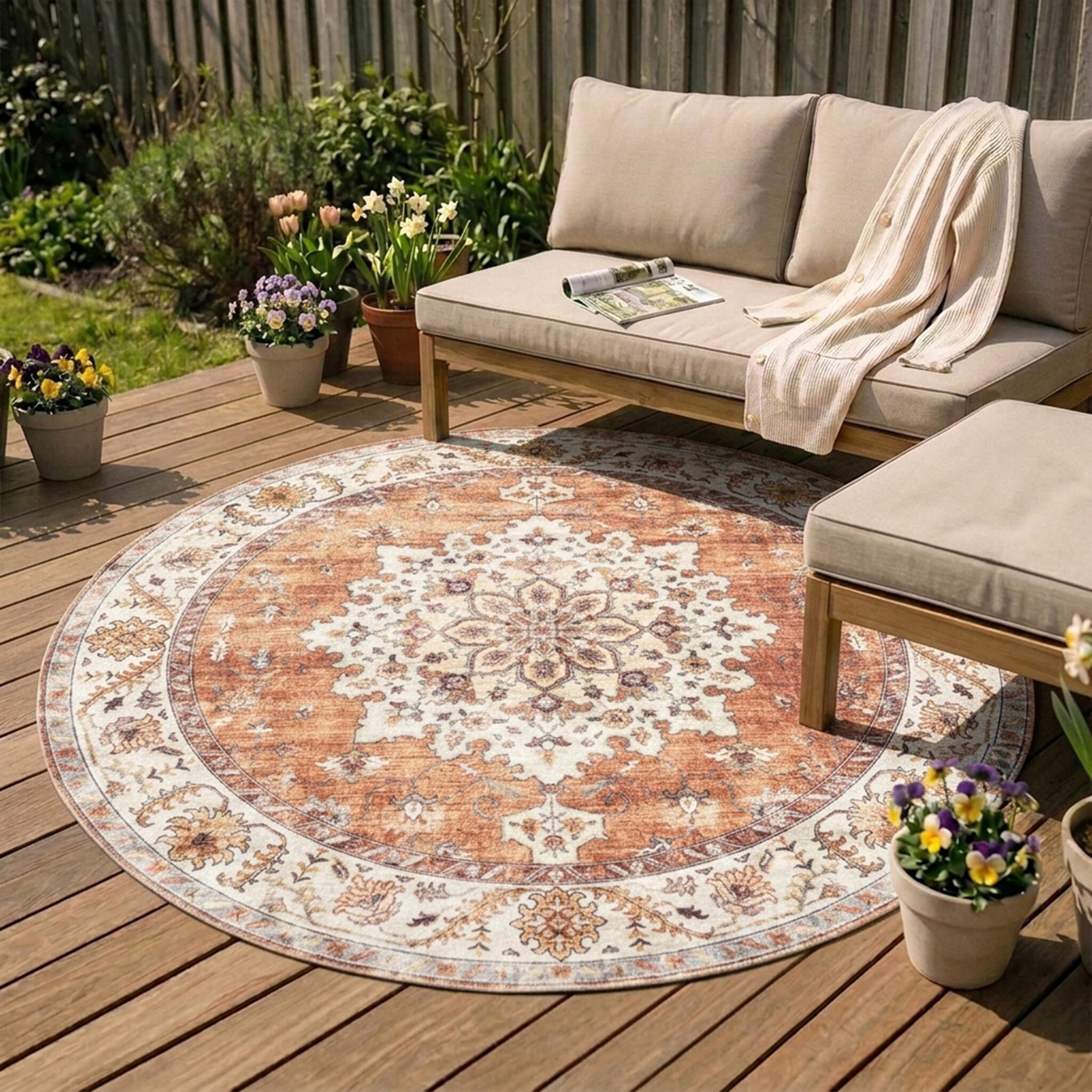 Round Vintage Outdoor Rug - Santo Medallion Terra
